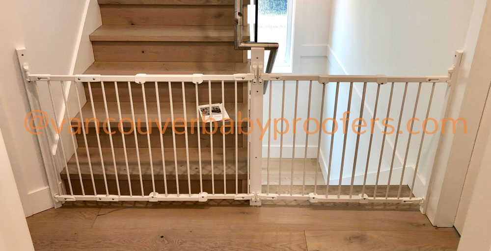 Wood banisters & no-hole clamps installation by Vancouver Baby Proofers