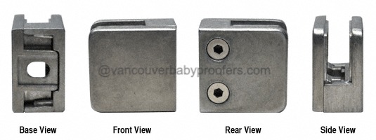 Glass clamps, used for mounting gates against glass walls